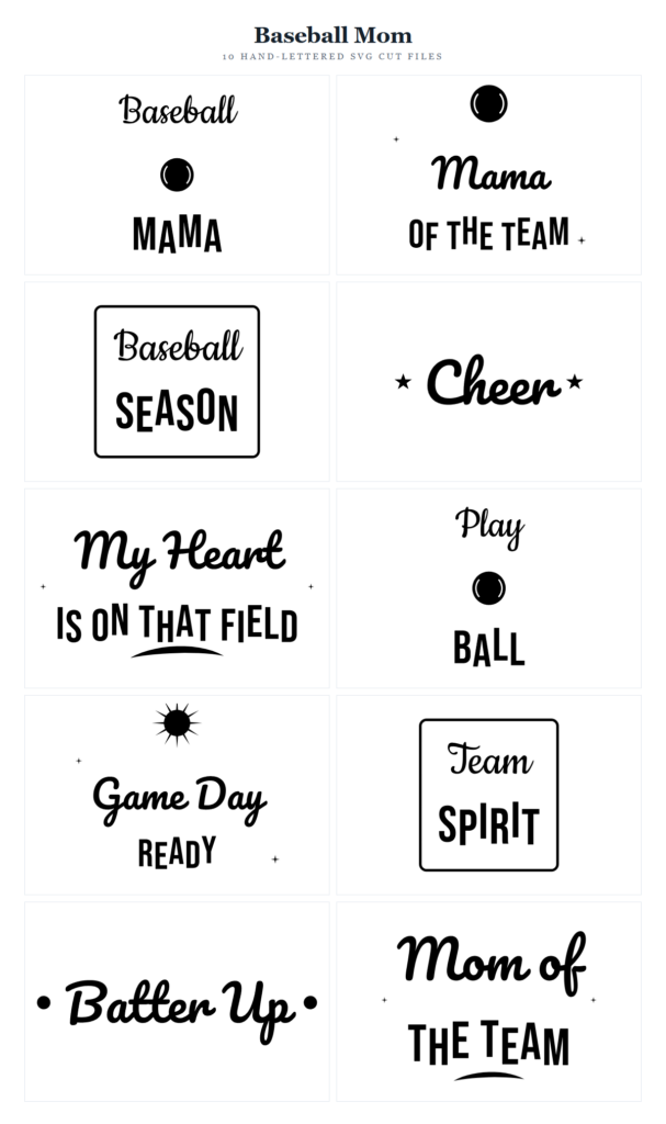 Baseball Mom SVG Bundle – 10 hand-lettered SVG cut files for Cricut and Silhouette