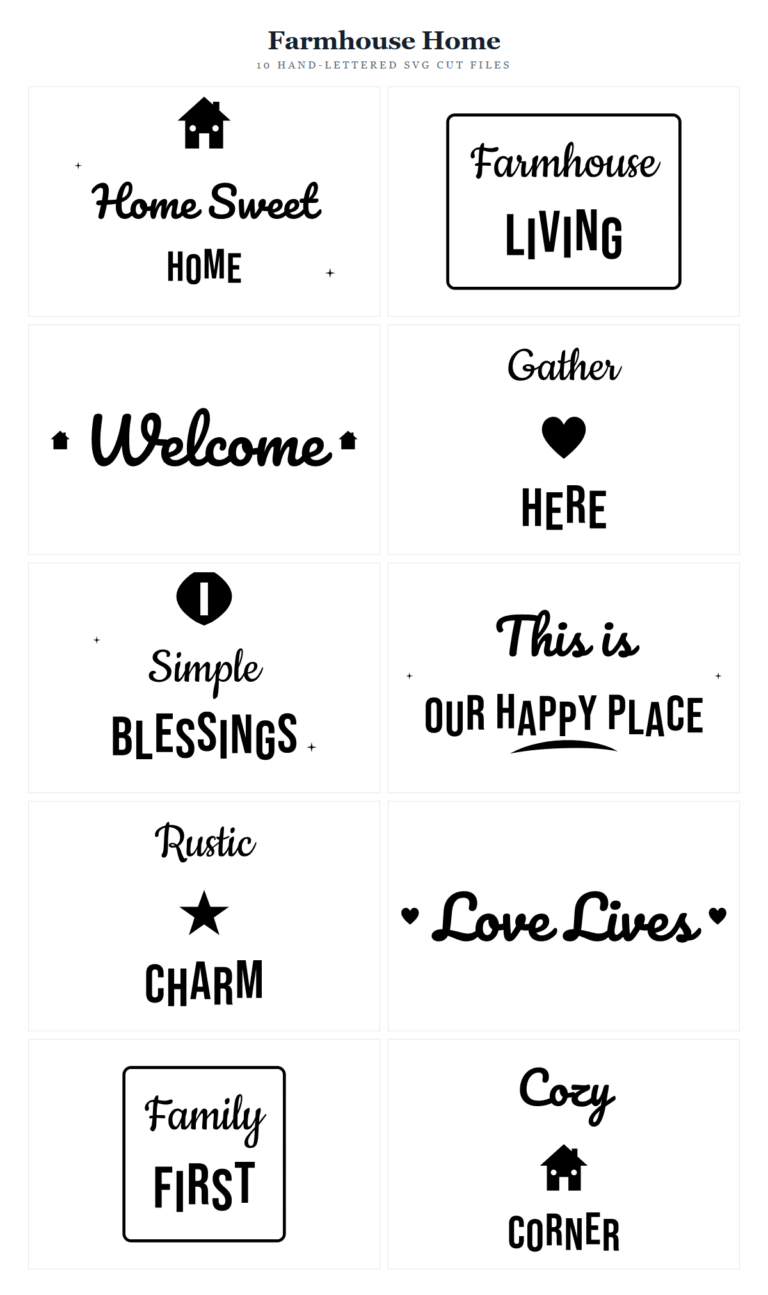 Farmhouse Home SVG Bundle – 10 hand-lettered SVG cut files for Cricut and Silhouette