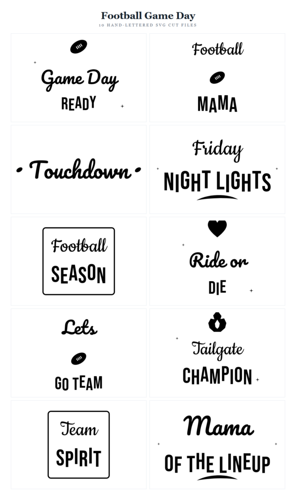 Football Game Day SVG Bundle – 10 hand-lettered SVG cut files for Cricut and Silhouette