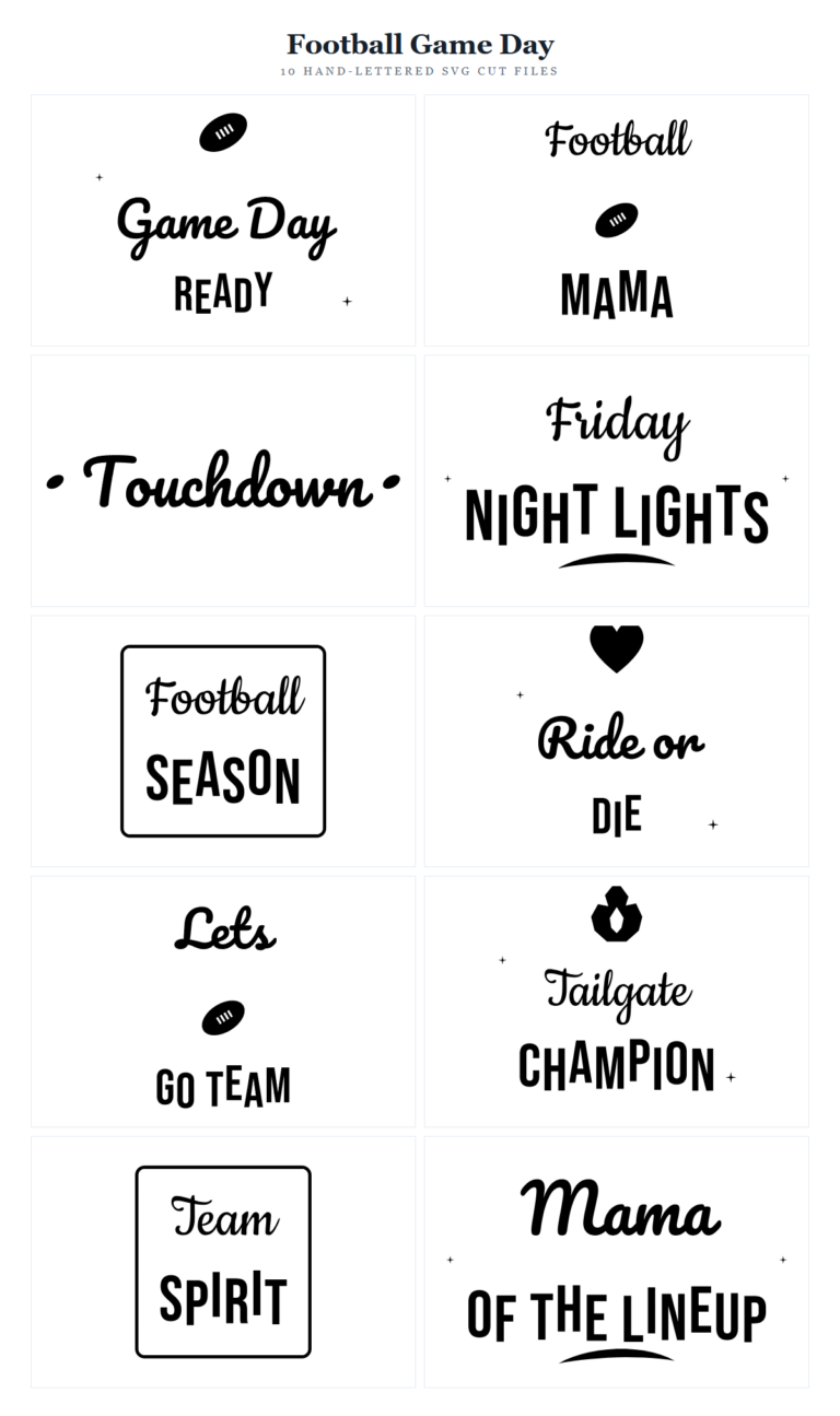 Football Game Day SVG Bundle – 10 hand-lettered SVG cut files for Cricut and Silhouette