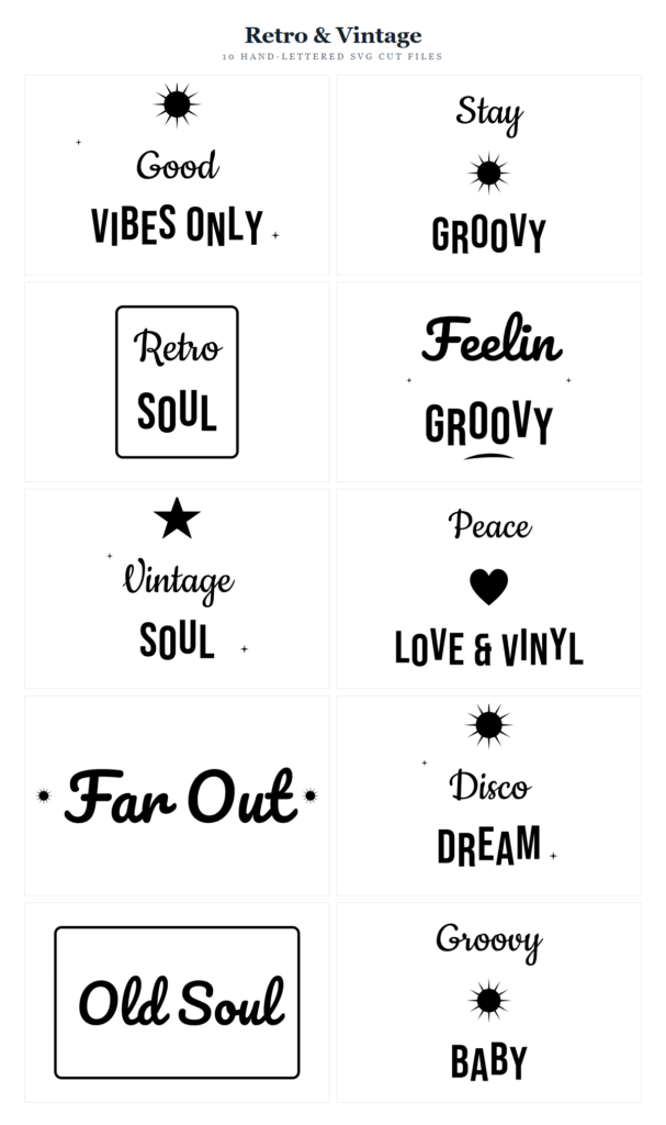 Retro & Vintage SVG Bundle – 10 hand-lettered SVG cut files for Cricut and Silhouette