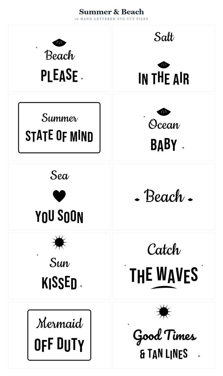 Summer & Beach SVG Bundle – 10 hand-lettered SVG cut files for Cricut and Silhouette
