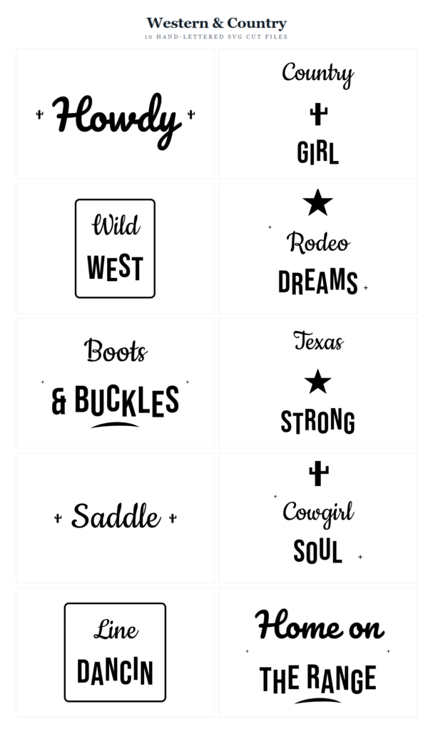 Western & Country SVG Bundle – 10 hand-lettered SVG cut files for Cricut and Silhouette